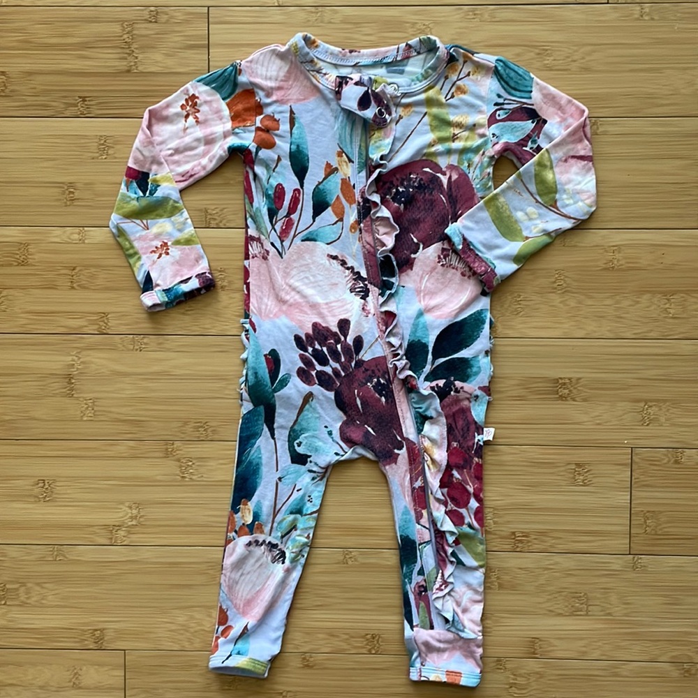 🌸 EUC Posh Peanut Forrest Queen Ruffled Zippered Romper